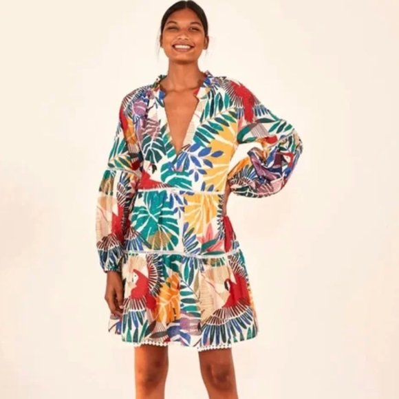 FARM RIO Off-White Macaw Mini Dress Sz Large - NWT!! SOLD OUT!!! - Picture 1 of 10